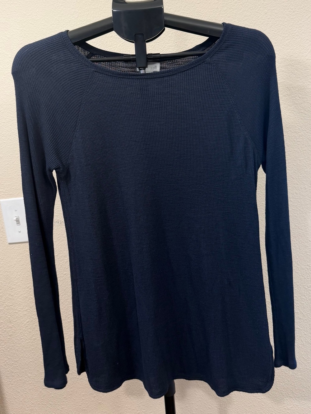 J.Jill Navy Blue Waffle Knit Thermal Top | Coastal Grandma Layering Fall Chic |S